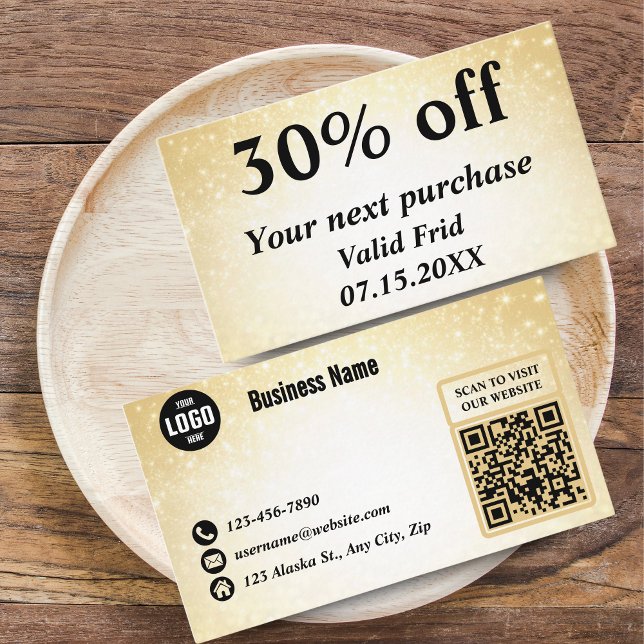 Glamourous Glitter Gold QR Code Loyalty Discount Card (Glamorous Glitter Gold QR Code Loyalty Discount Cards for Beauty Businesses)