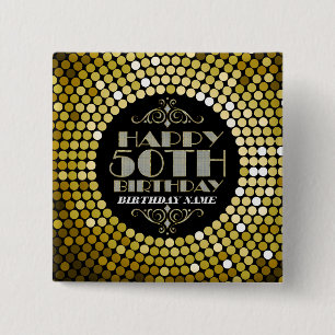 Glamourous Glitter Happy 50th Birthday 2 15 Cm Square Badge