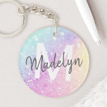 Glamourous Glitter Holograph Monogrammed Pretty Key Ring<br><div class="desc">Easily personalise this elegant colourful bokeh glitter pattern with your custom name and/or monogram.</div>