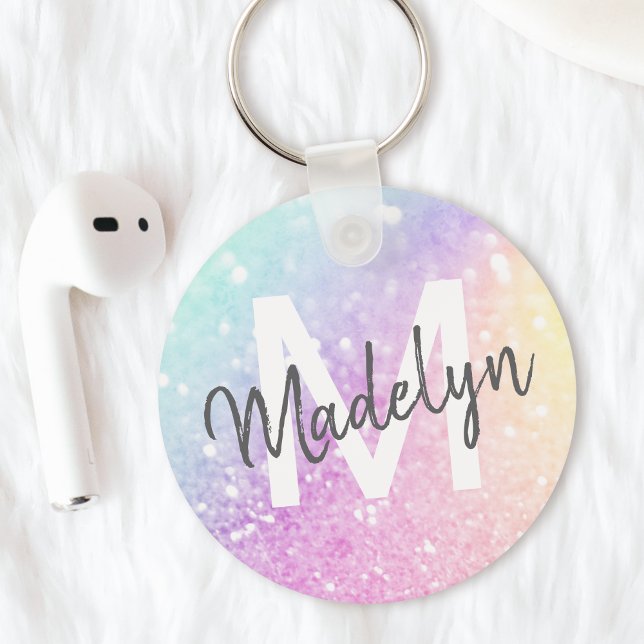 Glamourous Glitter Holograph Monogrammed Pretty Key Ring (Creator Uploaded)