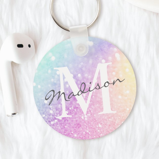 Glamourous Glitter Holograph Monogrammed Pretty Key Ring (Creator Uploaded)