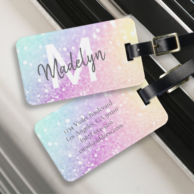 Glamourous Glitter Holograph Monogrammed Pretty Luggage Tag (Creator Uploaded)