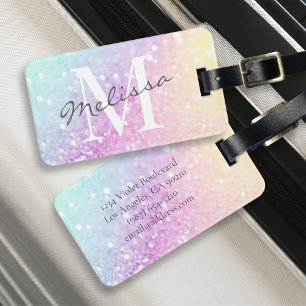 Glamourous Glitter Holograph Monogrammed Pretty Luggage Tag