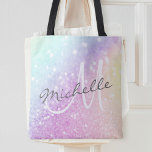 Glamourous Glitter Holograph Monogrammed Pretty Tote Bag<br><div class="desc">Easily personalise this elegant colourful bokeh glitter pattern with your custom name and/or monogram.</div>