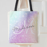 Glamourous Glitter Holograph Monogrammed Pretty Tote Bag<br><div class="desc">Easily personalise this elegant colourful bokeh faux glitter pattern with your custom name and/or monogram.</div>