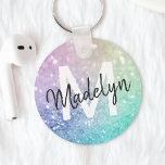 Glamourous Glitter Holograph Pretty Personalised Key Ring<br><div class="desc">Easily personalise this elegant colourful bokeh glitter pattern with your custom name and/or monogram.</div>