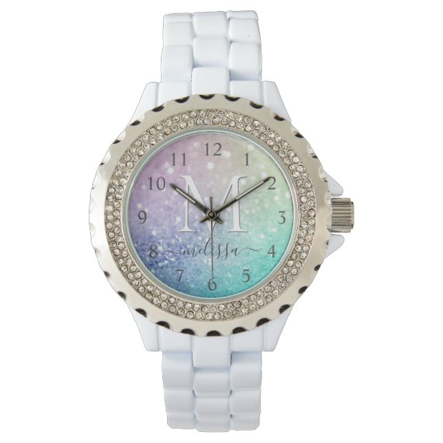 Glamourous Glitter Holograph Pretty Personalised Watch (Front)