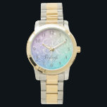 Glamourous Glitter Holograph Pretty Personalised Watch<br><div class="desc">Easily personalise this elegant colourful bokeh glitter pattern with your custom name and/or monogram.</div>