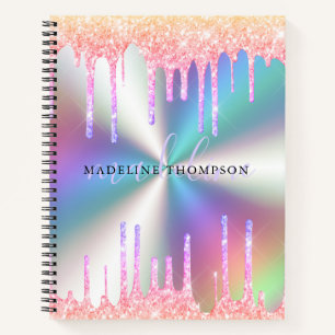 Glamourous Glitter Melt Holographic Name Notebook