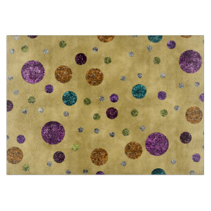 Glamourous Glitter Polka Dots Gold Cutting Board