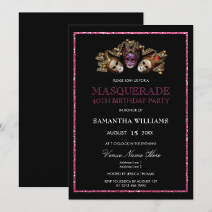 Glamourous Glitters Masquerade 40th Birthday Invitation