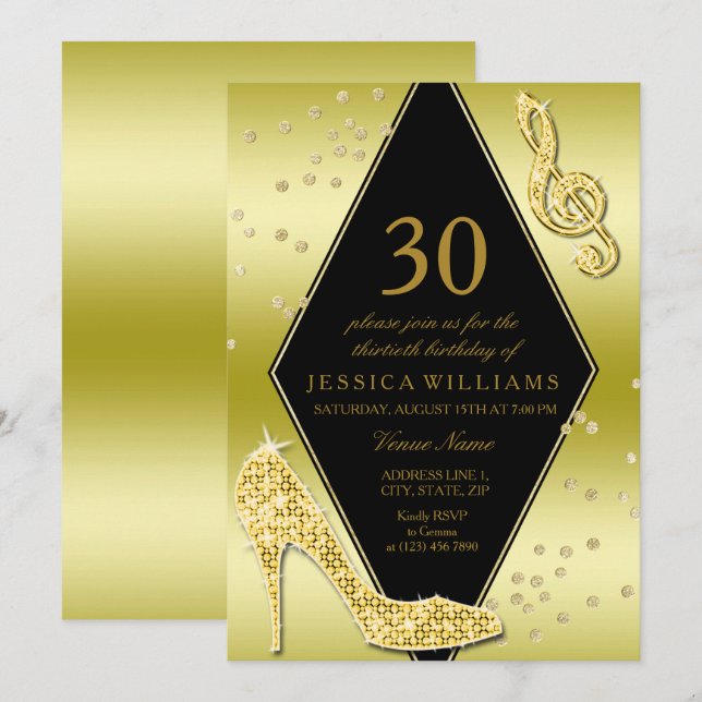 Glamourous Glitzy Gold 30th Birthday Invitation (Front/Back)