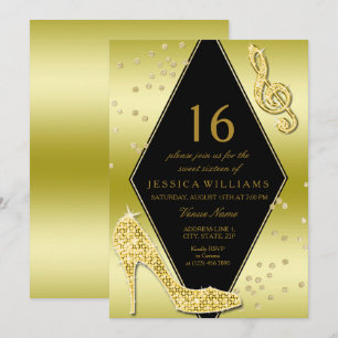 Glamourous Glitzy Gold Sweet 16 Invitation