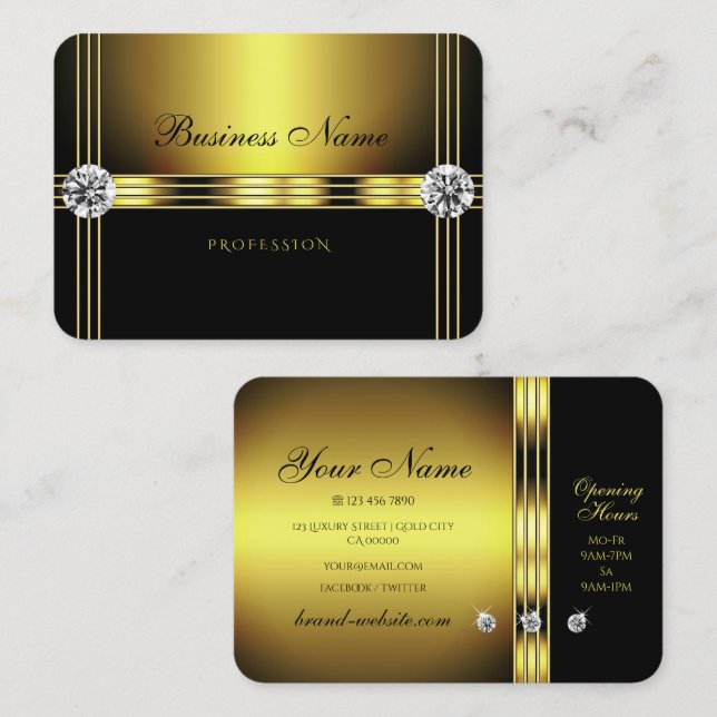 Glamourous Gold and Black with Shimmery Rhinestone Business Card (Front/Back)