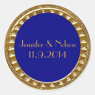 Glamourous Gold and Blue Wedding Envelope Seal