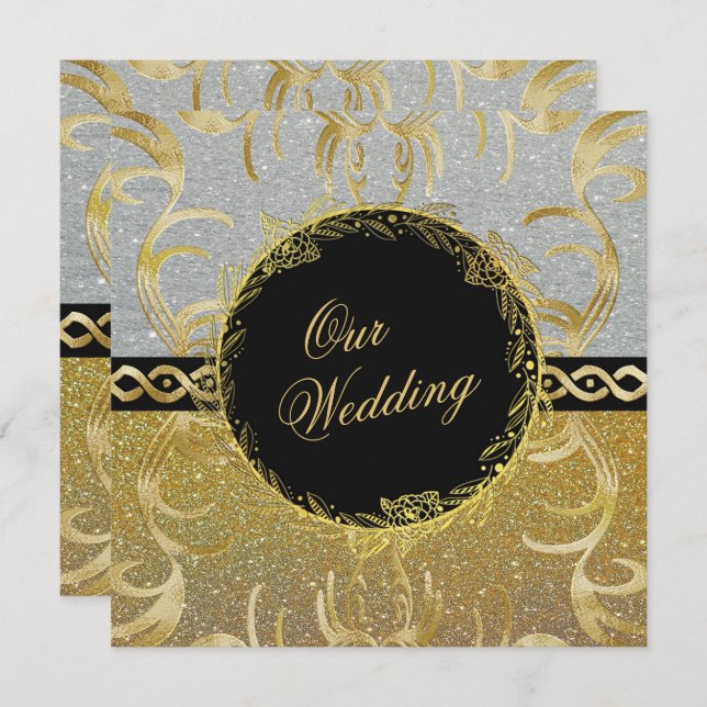 Glamourous Gold and Silver Wedding Invitation (Front/Back)