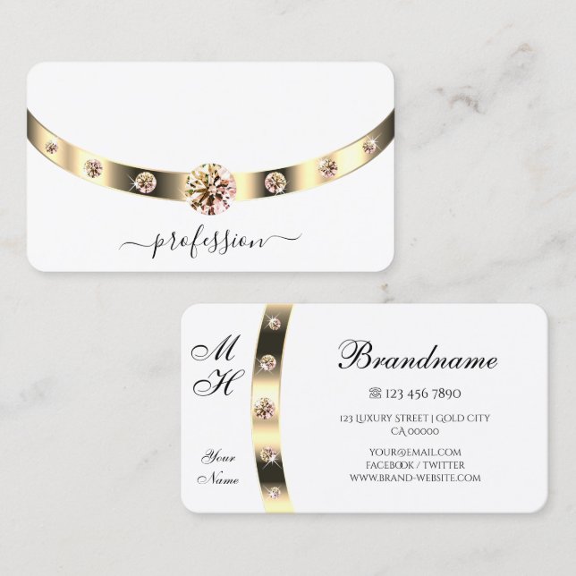 Glamourous Gold and White Shimmery Rhinestones  Business Card (Front/Back)