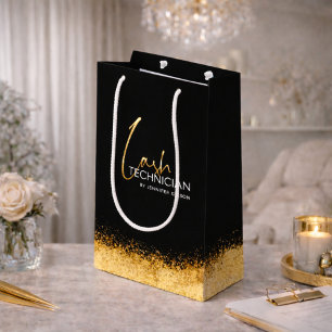 Glamourous Gold & Black Lash Tech  Medium Gift Bag
