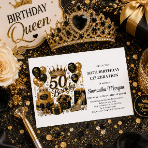 Glamourous Gold Black Sparkle 50th Birthday Invite