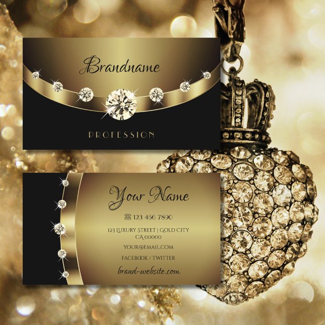Glamourous Gold Black with Diamonds Professional Business Card (Creator Uploaded)