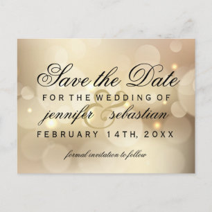 Glamourous Gold Bokeh Light  Wedding Postcard