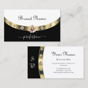 Glamourous Gold Border Black and White Monogram Business Card