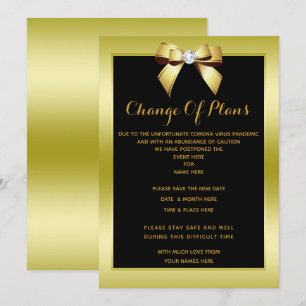 Glamourous Gold Bow & Black Change Of Plans Invitation