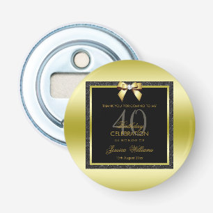 Glamourous Gold Bow & Black Glitter 40th Birthday Bottle Opener