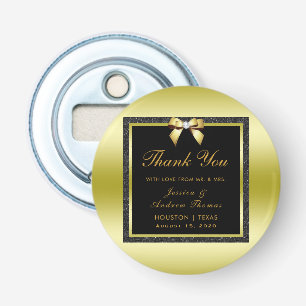 Glamourous Gold Bow & Black Glitter Wedding Bottle Opener