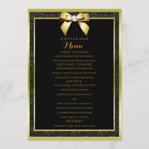 Glamourous Gold Bow & Black Glitter Wedding Menu