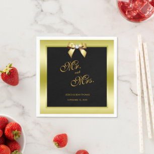 Glamourous Gold Bow & Black  Wedding Napkin