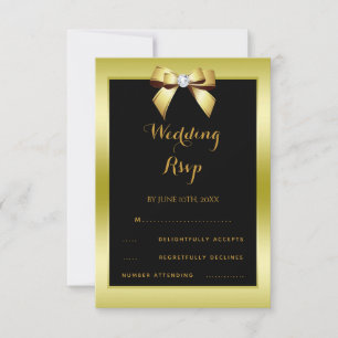Glamourous Gold Bow & Black Wedding RSVP Card