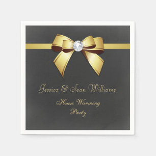 Glamourous Gold Bow & Ribbon House Warming Napkin