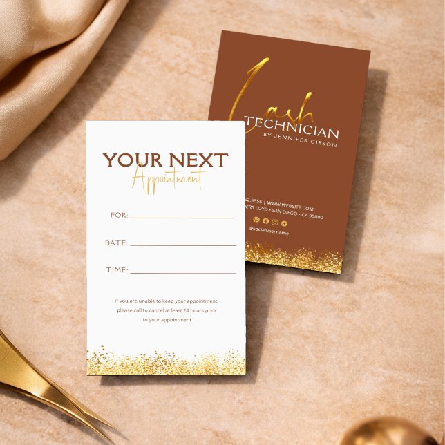 Glamourous Gold & Brown Lash Tech Appointment Card (Creator Uploaded)