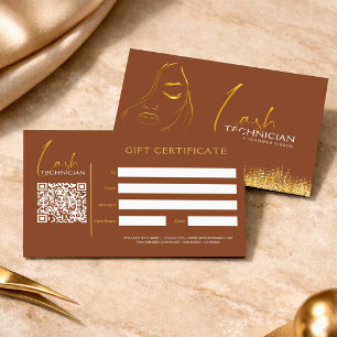 Glamourous Gold & Brown Lash Tech Gift Certificat