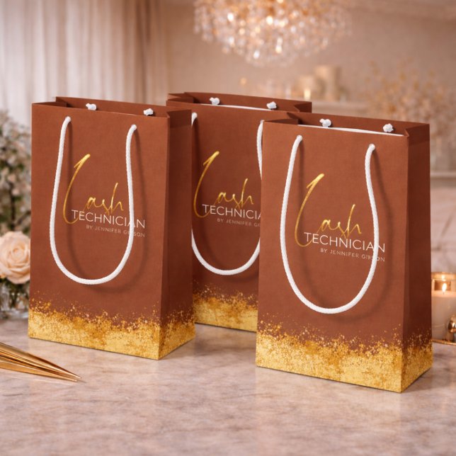 Glamourous Gold & Brown Lash Tech  Medium Gift Bag (Creator Uploaded)