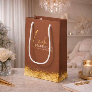 Glamourous Gold & Brown Lash Tech Small Gift Bag