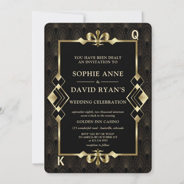 Glamourous Gold Casino Las Vegas Poker Wedding  Invitation (Front)