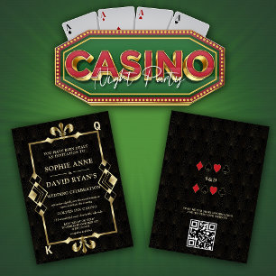 Glamourous Gold Casino Las Vegas Poker Wedding  Invitation