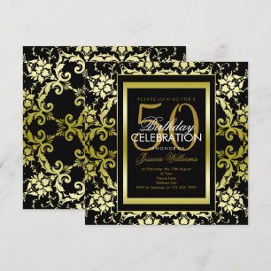Glamourous Gold Damask 50th Birthday Invitation