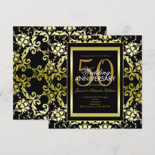 Glamourous Gold Damask 50th Wedding Anniversary Invitation