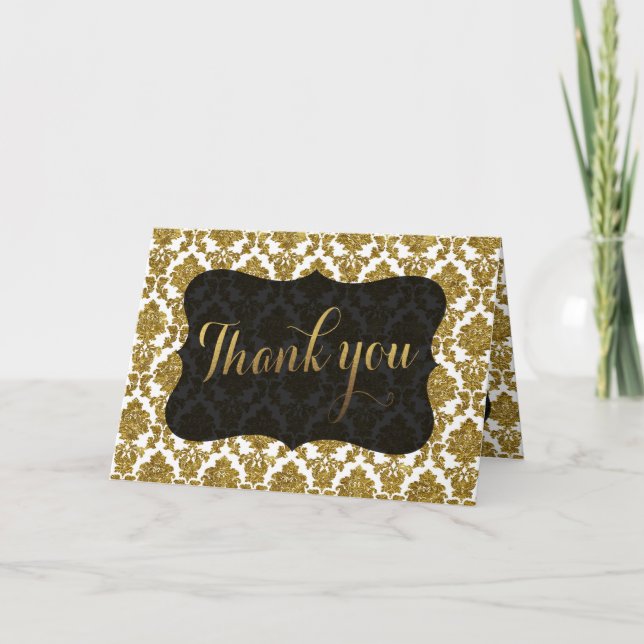 Glamourous Gold Damask Gold Foil Wedding THANK YOU Card (Front)