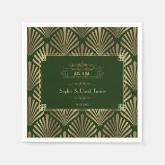 Glamourous Gold Dark Green Art Deco 1920s Wedding Napkin
