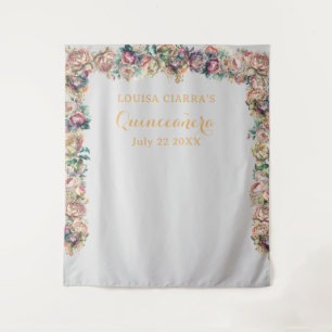 Glamourous Gold Diamond Floral Quinceanera  Tapestry