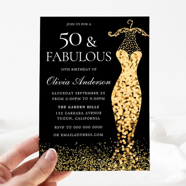 Glamourous Gold Dress Fabulous 50th Birthday Invitation (Creator Uploaded)