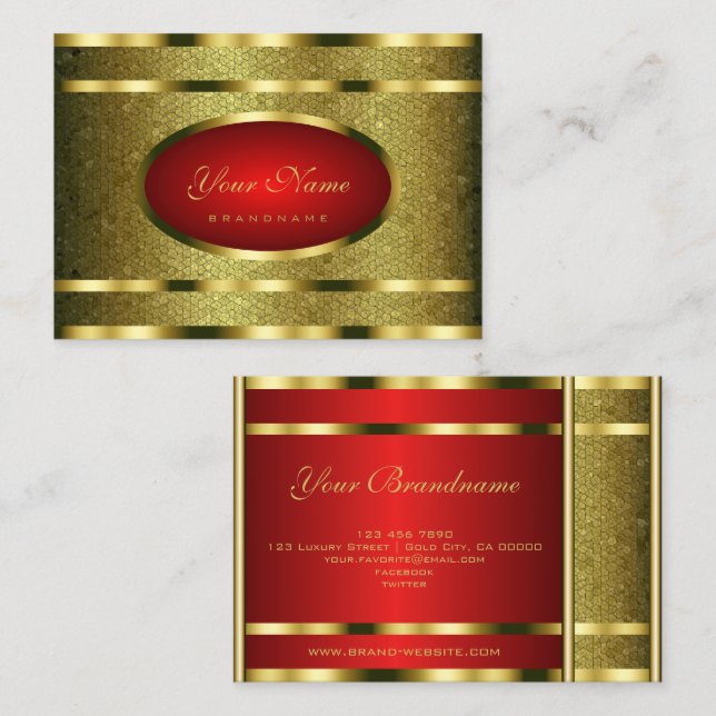 Glamourous Gold Effect Snake Pattern with Red Colo Business Card (Front/Back)
