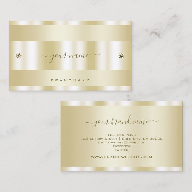 Glamourous Gold Effect with Cute Tiny Faux Diamond Business Card (Front/Back)