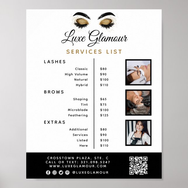 Glamourous Gold Eye Lash Brow Beauty Bar Price Lis Poster (Front)