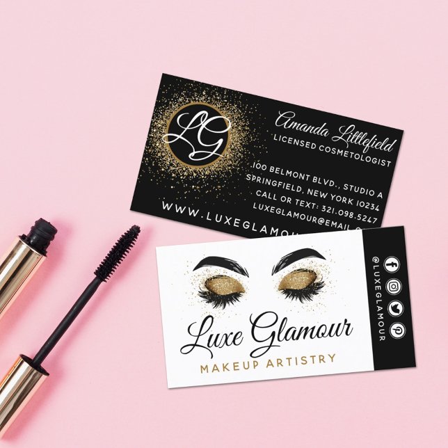 Glamourous Gold Eye Lashes Brows Beauty Bar Social Business Card (Creator Uploaded)