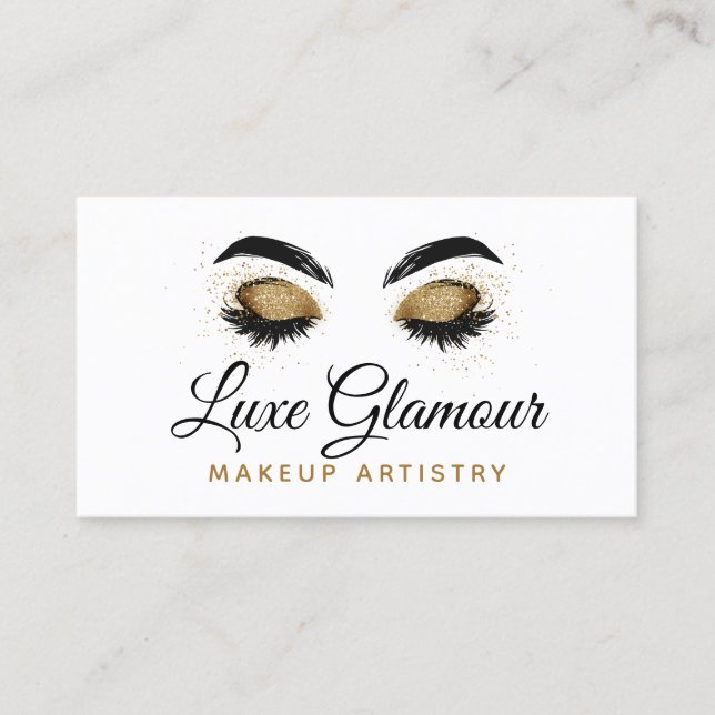 Glamourous Gold Eye Lashes Makeup Artist Beauty Ba Business Card (Front)